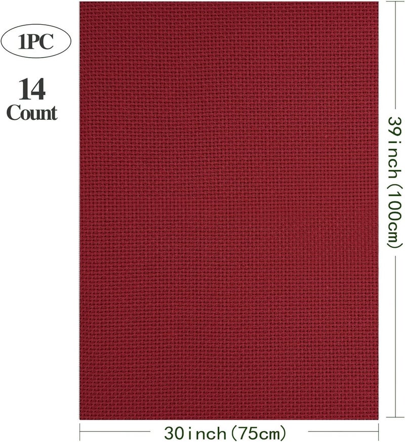 Zhenqing Aida Cloth 14 Count Cross Stitch Fabric Cross Stitch Aida Cloth for Embroidery and Needlework (Wine red, 30 * 39inch) - Image 2